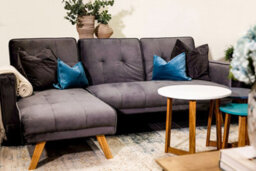 LPD Jasper Oak Round Nesting Tables Set Of 3 Aqua Blue White Tops Contemporary Design - thumbnail 4