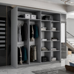 Sliding Wardrobes 4 u LTD Modern Sliding Wardrobe With Led Light - Full-Length Mirror Enhanced Storage Grey 150Cm/(203Cm) - thumbnail 4