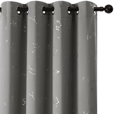 Deconovo Foil Printed Constellation Blackout Curtains Eyelet Light Grey W66 X L90 Inch 2 Panels