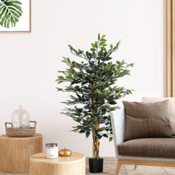 Homcom Artificial Ficus Tree With Lifelike Leaves And Natural Trunks Green - thumbnail 1