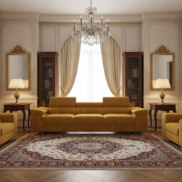 Torezio 3 Seater Sofa Bed Has Adjustable Headrests And Dolphin Mechanism Mustard