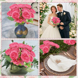 2 Artificial Silk Flower Bouquets, Fake Fabric Rose Flowers For Wedding Party, Centerpiece Decoration, Home (Morado Rosa Intenso) - thumbnail 7