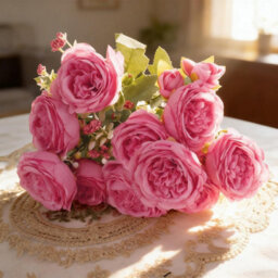 2 Artificial Silk Flower Bouquets, Fake Fabric Rose Flowers For Wedding Party, Centerpiece Decoration, Home (Morado Rosa Intenso) - thumbnail 3
