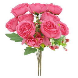 2 Artificial Silk Flower Bouquets, Fake Fabric Rose Flowers For Wedding Party, Centerpiece Decoration, Home (Morado Rosa Intenso) - thumbnail 1