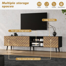 Btm Geometric Tv Stand, Black Media Console, Open Shelf & Cabinets, Living Room Storage - thumbnail 3