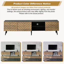 Btm Geometric Tv Stand, Black Media Console, Open Shelf & Cabinets, Living Room Storage - thumbnail 2