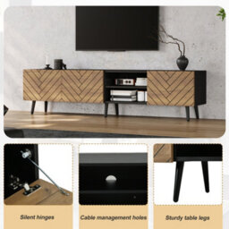 Btm Geometric Tv Stand, Black Media Console, Open Shelf & Cabinets, Living Room Storage - thumbnail 4