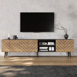 Btm Geometric Tv Stand, Black Media Console, Open Shelf & Cabinets, Living Room Storage - thumbnail 8