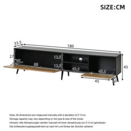 Btm Geometric Tv Stand, Black Media Console, Open Shelf & Cabinets, Living Room Storage - thumbnail 5