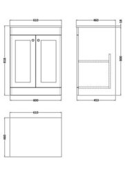 Balterley Swynnerton Traditional 2 Door Floor Standing Vanity Unit With Marble Top, 600mm - thumbnail 5