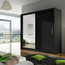 Bega Vi 180 Cm Sliding Doors Wardrobe With Mirror Hanging Rail And Shelves Black - thumbnail 2