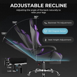 Gtplayer Gaming Chair, Massage Computer Chairs With Footrest For Adults, Ergonomic High Back Height Adjustable Chair, Purple - thumbnail 4