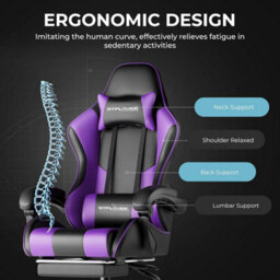 Gtplayer Gaming Chair, Massage Computer Chairs With Footrest For Adults, Ergonomic High Back Height Adjustable Chair, Purple - thumbnail 5