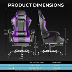 Gtplayer Gaming Chair, Massage Computer Chairs With Footrest For Adults, Ergonomic High Back Height Adjustable Chair, Purple - thumbnail 3