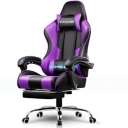 Luckracer Gaming Chair, Massage Computer Chairs With Footrest For Adults, Ergonomic High Back Height Adjustable Chair, Purple