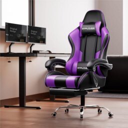 Gtplayer Gaming Chair, Massage Computer Chairs With Footrest For Adults, Ergonomic High Back Height Adjustable Chair, Purple - thumbnail 2