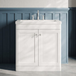 Balterley Swynnerton Traditional 2 Door Floor Standing Vanity Unit With Fireclay Basin, Satin White, 800mm - thumbnail 2