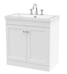 Balterley Swynnerton Traditional 2 Door Floor Standing Vanity Unit With Fireclay Basin, Satin White, 800mm