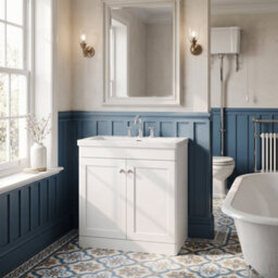 Balterley Swynnerton Traditional 2 Door Floor Standing Vanity Unit With Fireclay Basin, Satin White, 800mm - thumbnail 4