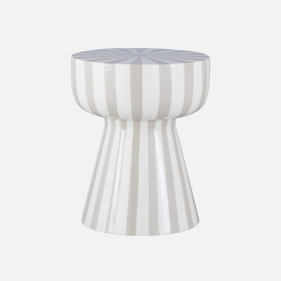 Sweeek - Side Table Coffee Table Bedside Table Enamelled Steel Two-Tone Stripes Beige Grey 34X34X41 Cm - Ziggy - image 1