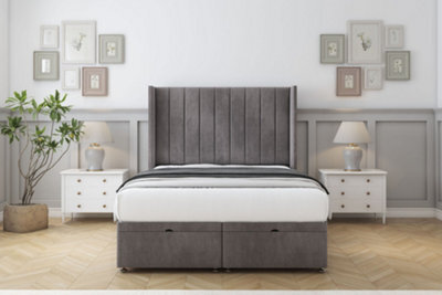 "Sloomy Falcon Slate Naples Ottoman Bed Base With 54"" Wingback Headboard 4'6 Double" - image 1