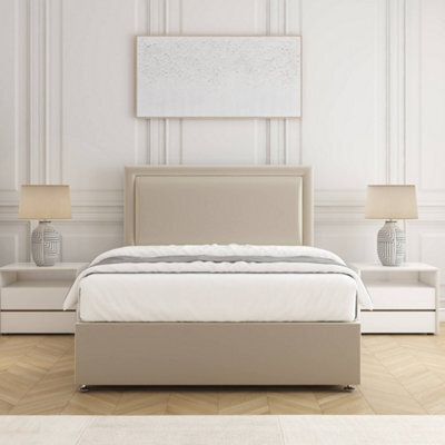 "Bsspoke Ella Divan Bed Set Cream Plush Velvet With 24Inch Panel Headboard & 10"" Mattress No Drawers In 3Ft 4Ft 4Ft6 5Ft 6Ft" - image 1