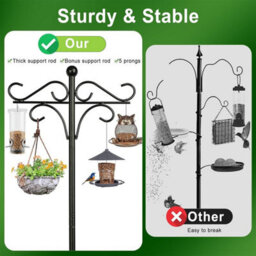 Extra Tall 193Cm Freestanding Bird Feeder Station With Dual Shepherd Hooks - Durable Metal Garden Pole For Outdoor Birds - thumbnail 7