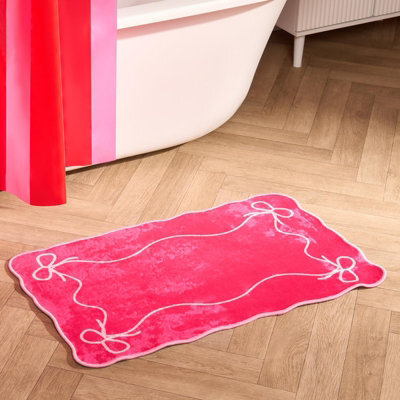 Ohs Bows Velvet Bath Mat Soft Absorbent Non Slip Shower Rug - image 1