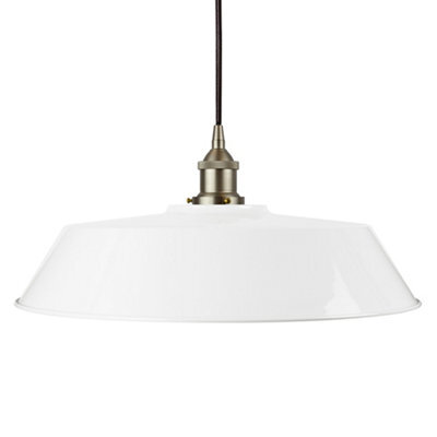 White Large Chancery Painted Dome Pendant Light With Brushed Chrome Lamp Holder And Black Round Cable - Se Home - image 1