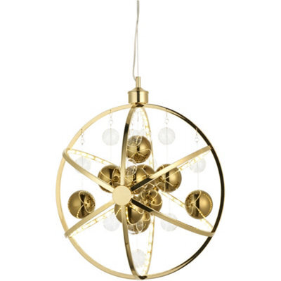 Loops Hanging Ceiling Pendant Light - Gold Effect Plate With Clear & Gold Glass - 8.53W Led (Smd 2835) Warm White - image 1