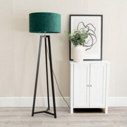 Valuelights Lottie Black Wood Tripod Floor Lamp With Forest Green Velvet Drum Shade - Led Bulb Included - thumbnail 3