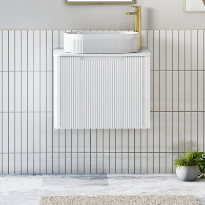 Royal Bathrooms Avenza 600mm Matte White Wall Hung Bathroom Countertop Vanity Unit 1 Drawer With Lyon Basin - image 1