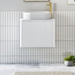 Royal Bathrooms Avenza 600mm Matte White Wall Hung Bathroom Countertop Vanity Unit 1 Drawer With Lyon Basin - thumbnail 1