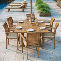 Eterna Porto Teak Garden Outdoor Dining Table & 6 Seat Chair Set - With Cream Cushions