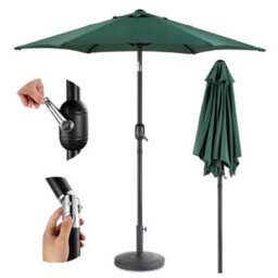 Vonhaus 2M Parasol With Base, Hand Crank & Tilt Function, Uv30+ Protection, Air Vent, Powder Coated Steel Frame, Dark Green - thumbnail 1