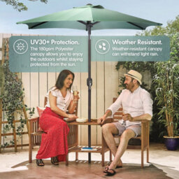 Vonhaus 2M Parasol With Base, Hand Crank & Tilt Function, Uv30+ Protection, Air Vent, Powder Coated Steel Frame, Dark Green - thumbnail 4