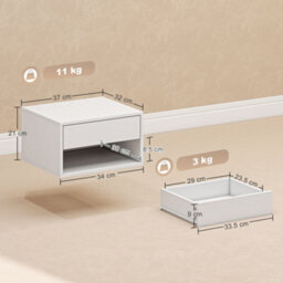 Homcom Floating Nightstands Set Of 2, Bedside Table W/ Drawer And Open Shelf - thumbnail 3
