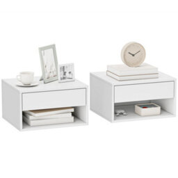 Homcom Floating Nightstands Set Of 2, Bedside Table W/ Drawer And Open Shelf - thumbnail 2