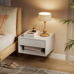 Homcom Floating Nightstands Set Of 2, Bedside Table W/ Drawer And Open Shelf - thumbnail 7