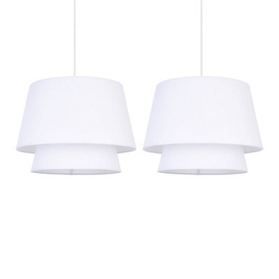 First Choice Lighting Set Of 2 Ambra - Two Tier White Fabric Easy Fit Pendant Shades - image 1