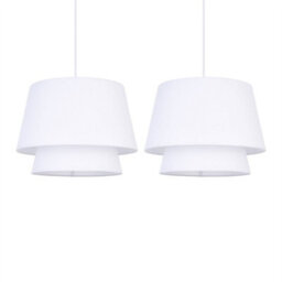 First Choice Lighting Set Of 2 Ambra - Two Tier White Fabric Easy Fit Pendant Shades - thumbnail 1