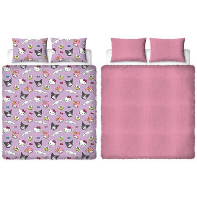 Character World Hello Kitty Fleece Double Duvet Reversible Kids Bedding Set Purple Quilt Cover - image 1