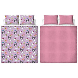 Character World Hello Kitty Fleece Double Duvet Reversible Kids Bedding Set Purple Quilt Cover