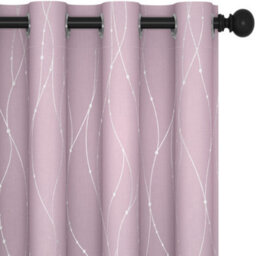 Deconovo Silver Dotted Line Foil Printed Blackout Thermal Insulated Curtains Eyelet Curtains W46 X L72 Inch Light Pink 2 Panels - thumbnail 1