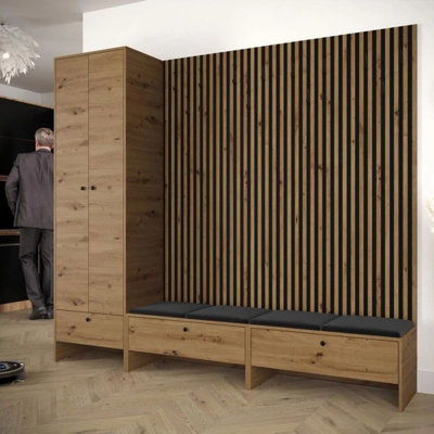 Modular Hallway Furniture Set Balma Vi With Metal Hooks And Decorative Slats Graphite Panels - image 1