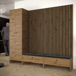 Modular Hallway Furniture Set Balma Vi With Metal Hooks And Decorative Slats Graphite Panels