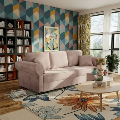 Olimpia Corduroy Sofa Bed With Storage Dl Pull Out Sleeping Function Freestanding Back 234X92X92Cm Pink - image 1