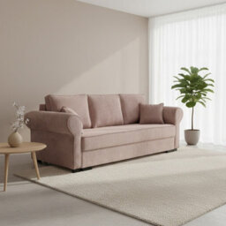 Olimpia Corduroy Sofa Bed With Storage Dl Pull Out Sleeping Function Freestanding Back 234X92X92Cm Pink - thumbnail 2