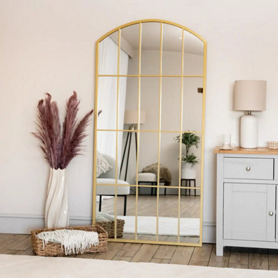 Jōbū Jobu Home - Tomi - Full Length Gold Metal Arched Lattice Window Mirror - 150Cm X 60Cm - image 1