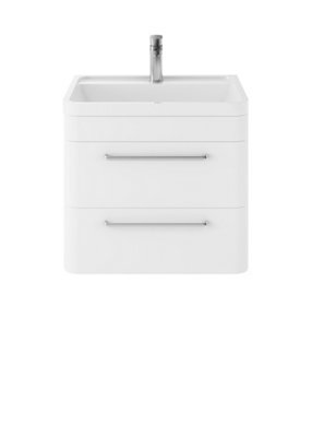 Hudson Reed Solar Wall Hung 2 Drawer Vanity Unit & Polymarble Basin, Pure White Matt, 600 X 540 X 450mm - image 1
